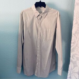 Calvin Klein Gray & White Striped Button Down Dress Shirt Size Large